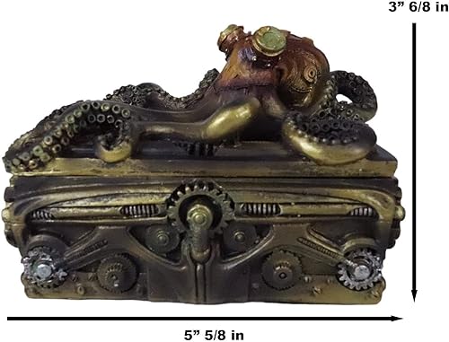 Vista 2 de Ebros Gift Bronce de imitación náutico steampunk pulpo Kraken Submariner en Geared pirata tesoro cofre decorativo caja de joyería figurita máscara