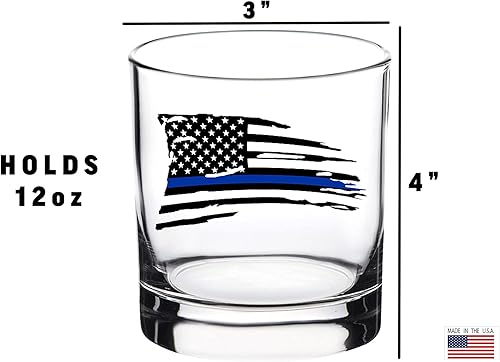 Miniatura 3 de Rogue River Tactical Tattered Thin Blue Line Old Fashioned Whisky Glass Beber Taza Regalo Para Policía Oficial De Policía