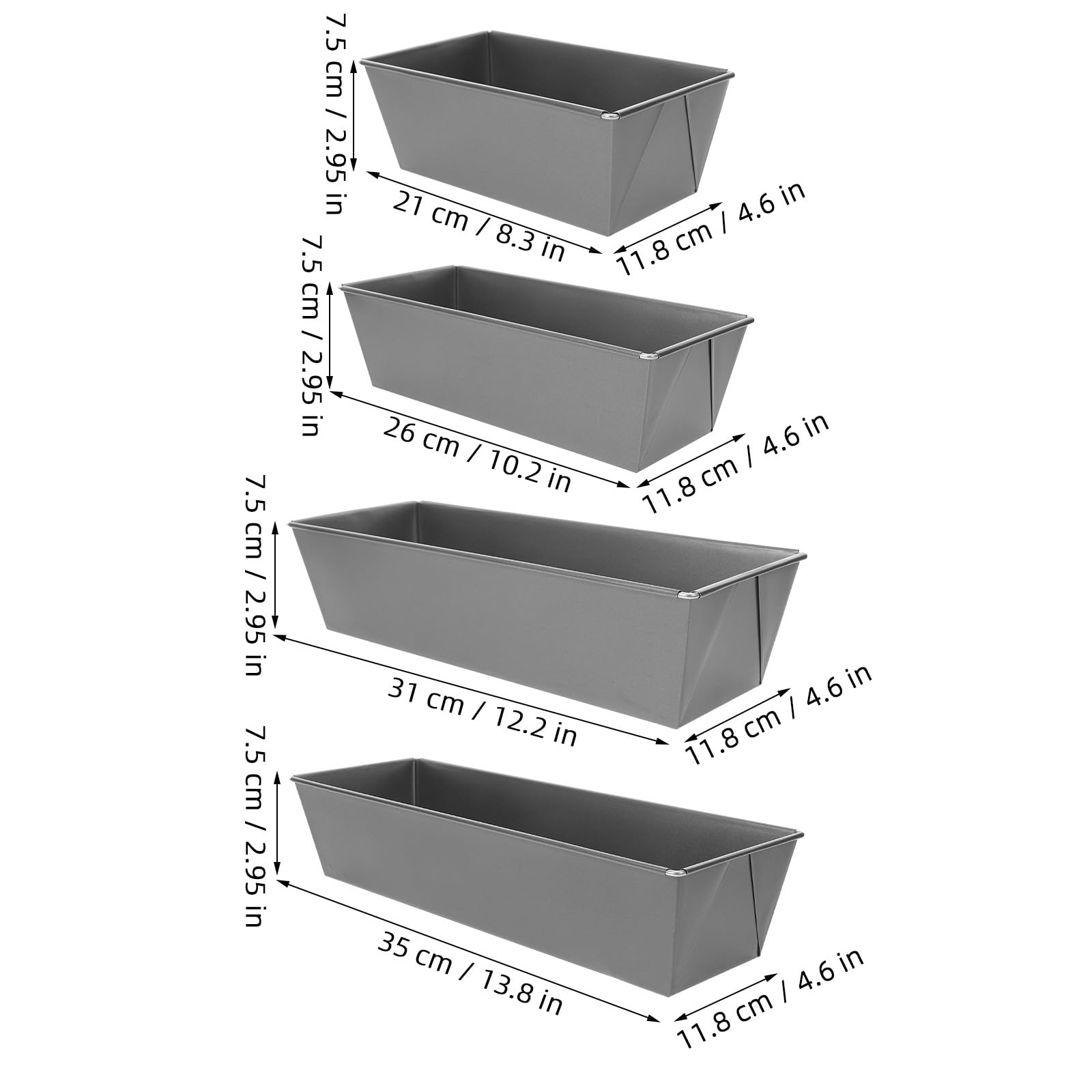 INOOMP 4 moules à pain longs, avec revêtement antiadhésif, tailles