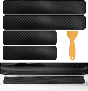 4 PCS Car Door Sill Protector, 3D Carbon Fiber Front/Rear Door Entry Guard Scuff Plate Trim, Anti-Scratch Threshold Cover Strip Paint Protection Sticker for Most Vehicles (Black)