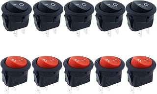 Interruptor basculante redondo pequeño for barco, diámetro KCD1-105, color negro, mini, redondo, negro, blanco y rojo, de 2 pines, encendido y apagado, 20 unidades(Red)