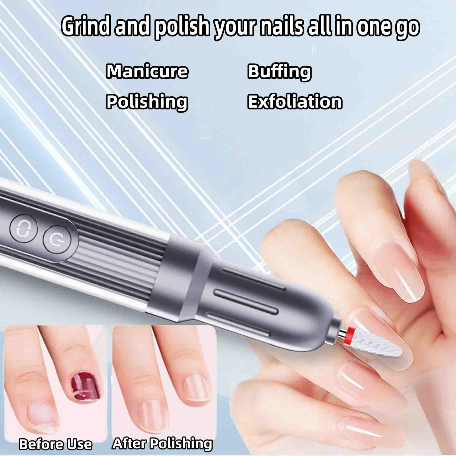 Torno Para Uñas Profesional Torno Uñas Cortauñas Electrico Adultos Nail cutter Alicate cortauñas Lima De Uñas Eléctrica Recargable Por USB Portátil 6 Velocidades Ajustables (24x130mm,Silver)