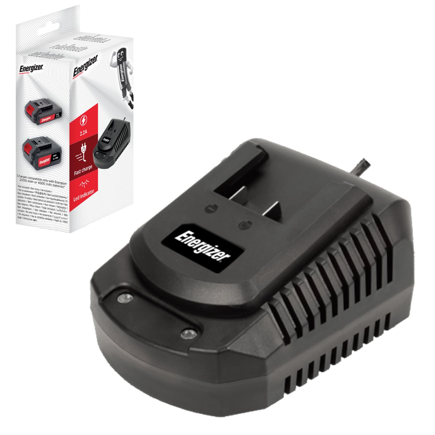 Energizer Battery Charger 220-240V - 2.2A - Compatible with 20V Lithium Ion Batteries - Compact, Fast and Efficient