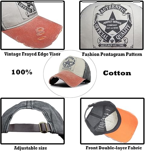 Miniatura 8 de Gorra de béisbol vintage con remaches de moda con letras cruzadas de algodón de mezclilla con borde deshilachado, sombrero de sol ajustable unisex