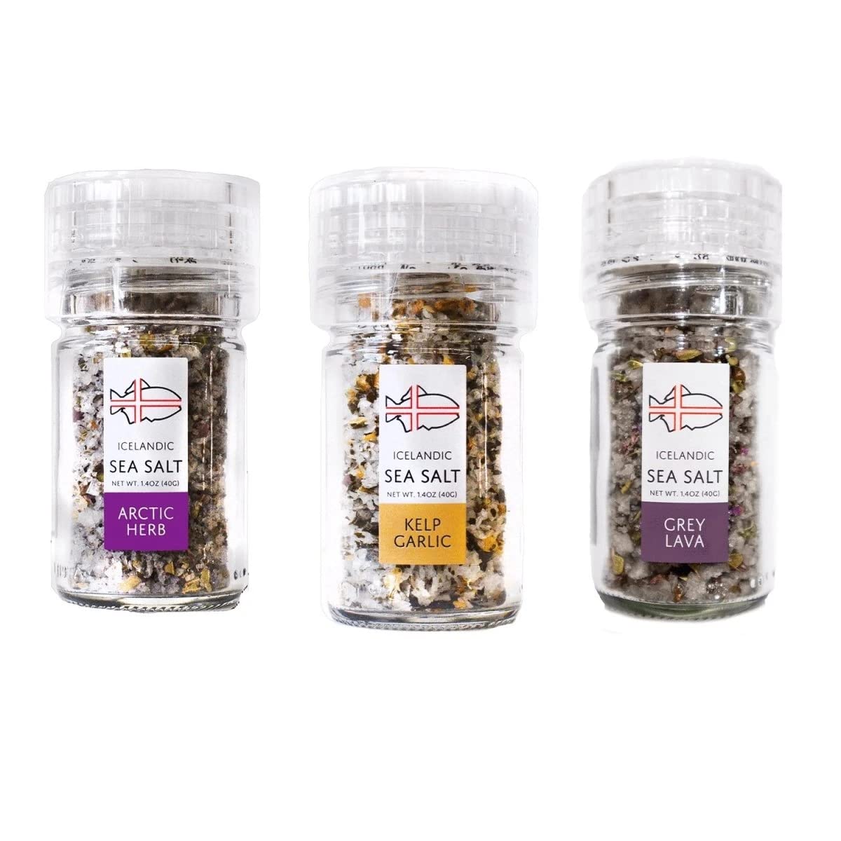 Nordic CatchOrganic Sea Salts - Icelandic Seasalt, Less Processed Coarse Sea Salt Flakes, Mineral Rich Healthy Salt, Sustainably Sourced Coarsed Sea Salt, No Preservative Salt for Grinder, 40g Salt Grinder Refillable (3pk)