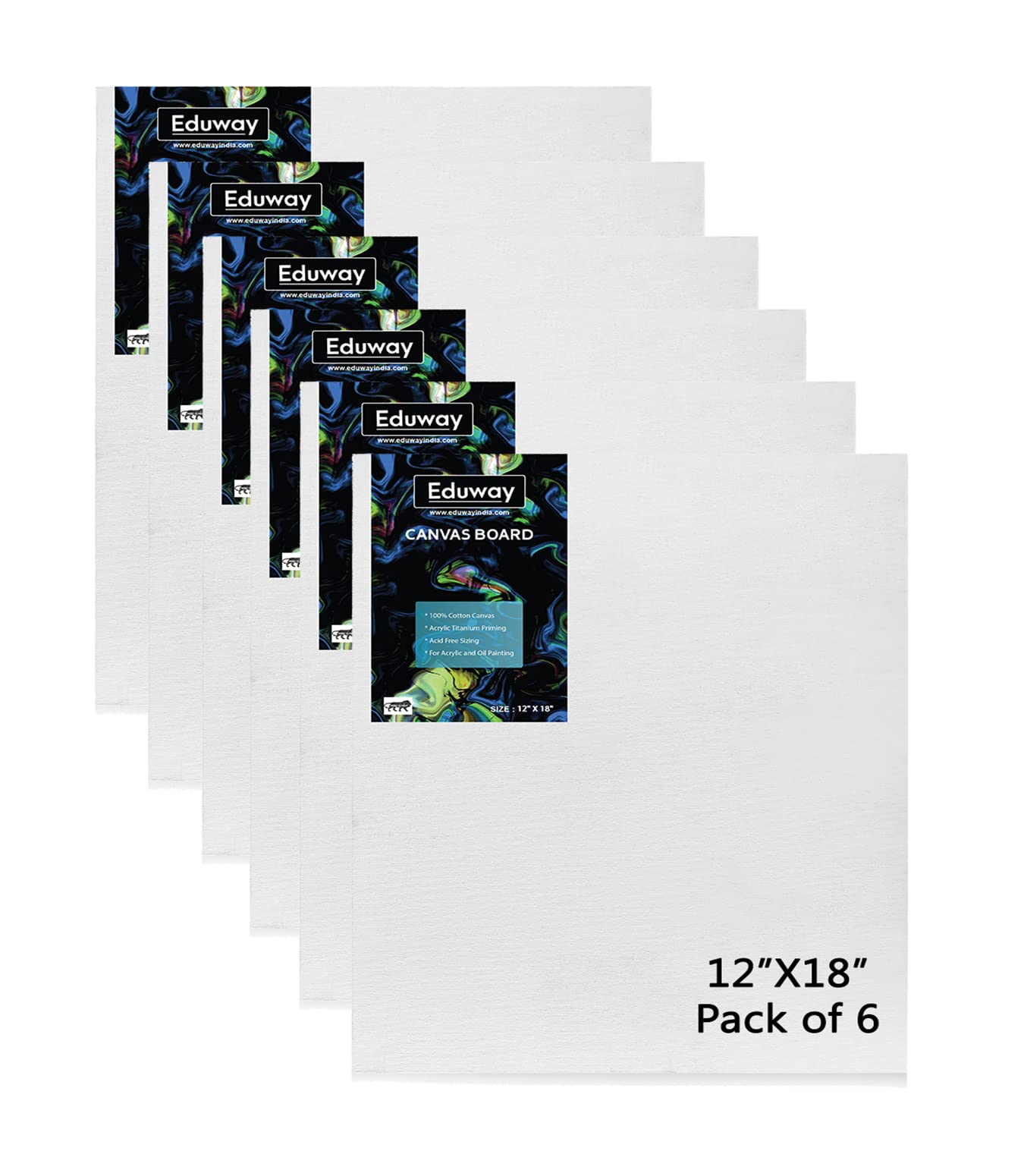 Eduway® Leinwand zum Malen, 30 x 45 cm, Premium-Qualität, 200 ml, vorgrundierte Baumwoll-Leinwand für Künstler und Anfänger, ideal für Acryl, Öl, Gouache, Pastellfarben, 6 Stück (30 x 45 cm)