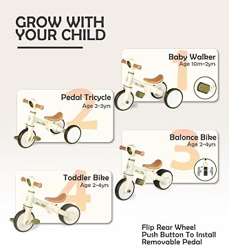 Toddler Balance Bike for 1 2 Year Old, 4 in 1 Tricycle for Toddlers 1-3
