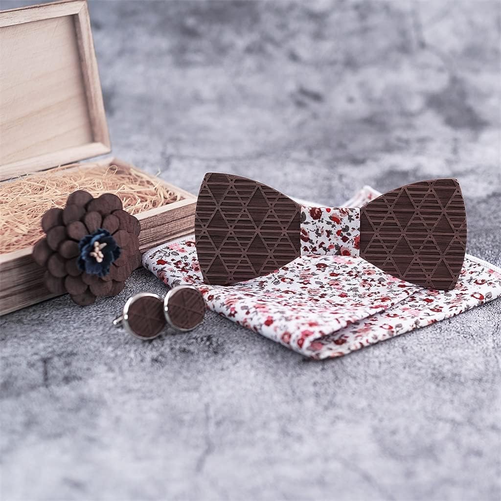 Wood Bowties For Man Cotton Hankies Bow Ties Sets Business Cravat Tie For Wedding Wooden