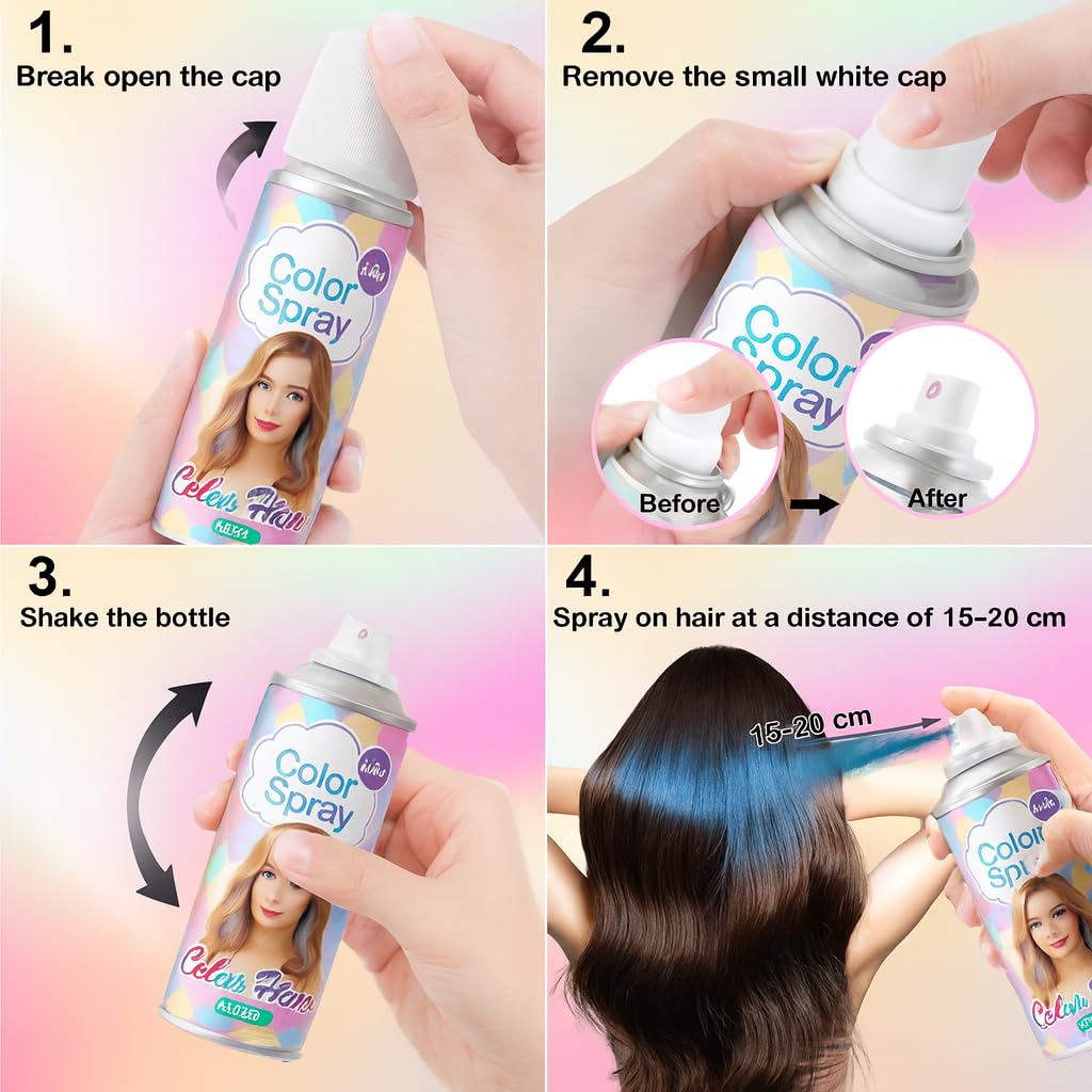 SPRINGSUGAR Lot de 5 sprays de coloration temporaire pour cheveux, rose, rouge, violet, bleu, vert pour femmes, enfants, hommes, laque longue durée et lavable pour Halloween, cosplay