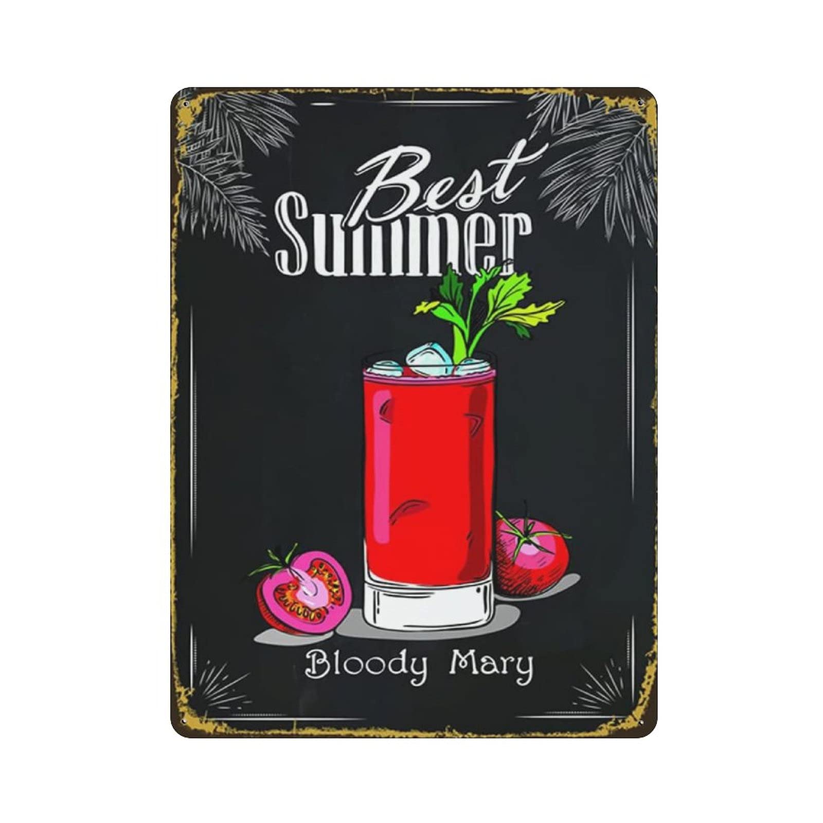 rayprint Metal Tin Sign Best Summer Bloody Mary Cocktail Vintage Tin Poster Metal Sign Wall Decoration Country Kitchen Home Garage Decor 16"x12"