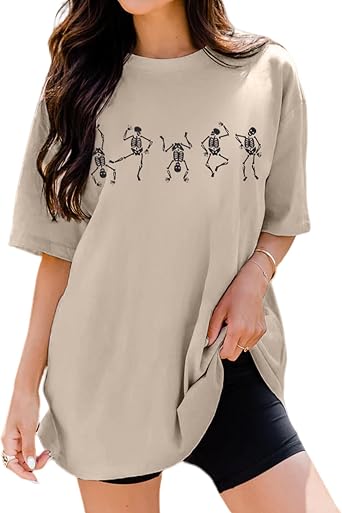 Womens Dancing Skeleton Shirt Halloween Skull Graphic T Shirt Vintage Retro Tees Short Sleeve Oversized Tops