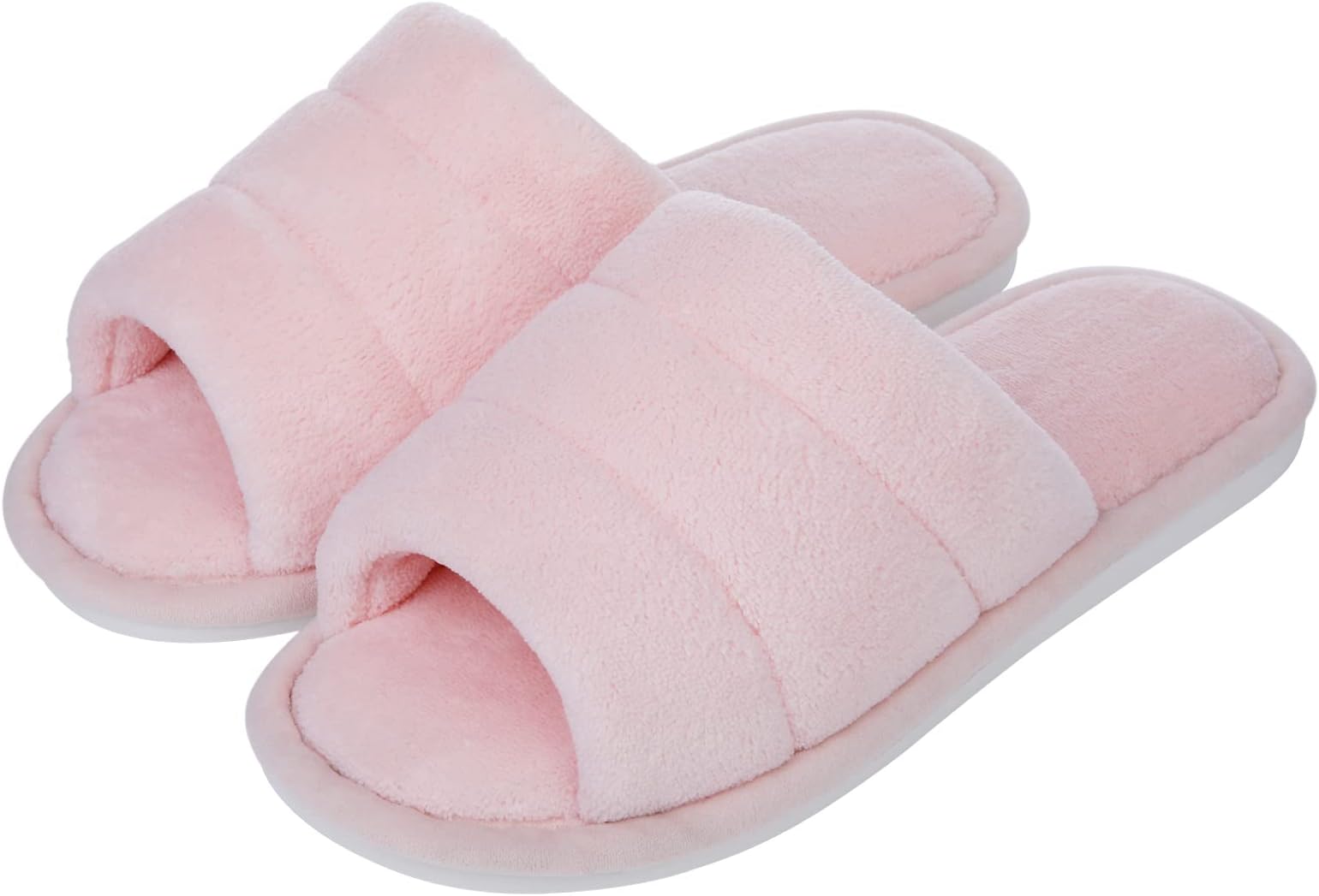 shevaluesTerry Cloth Open Toe Slippers for Women Memory Foam Silp On House Slippers
