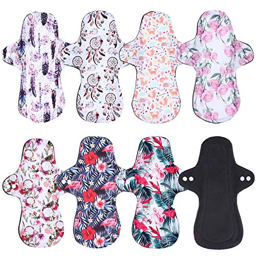 Image of 7pcs Pack Reusable Washable Cloth Incontinence Pads Including 6pcs Heavy Flow Bamboo Charcoal Reusable Menstrual Pads Cloth Mama Sanitary Pad + 1pc Mini Wet Bag