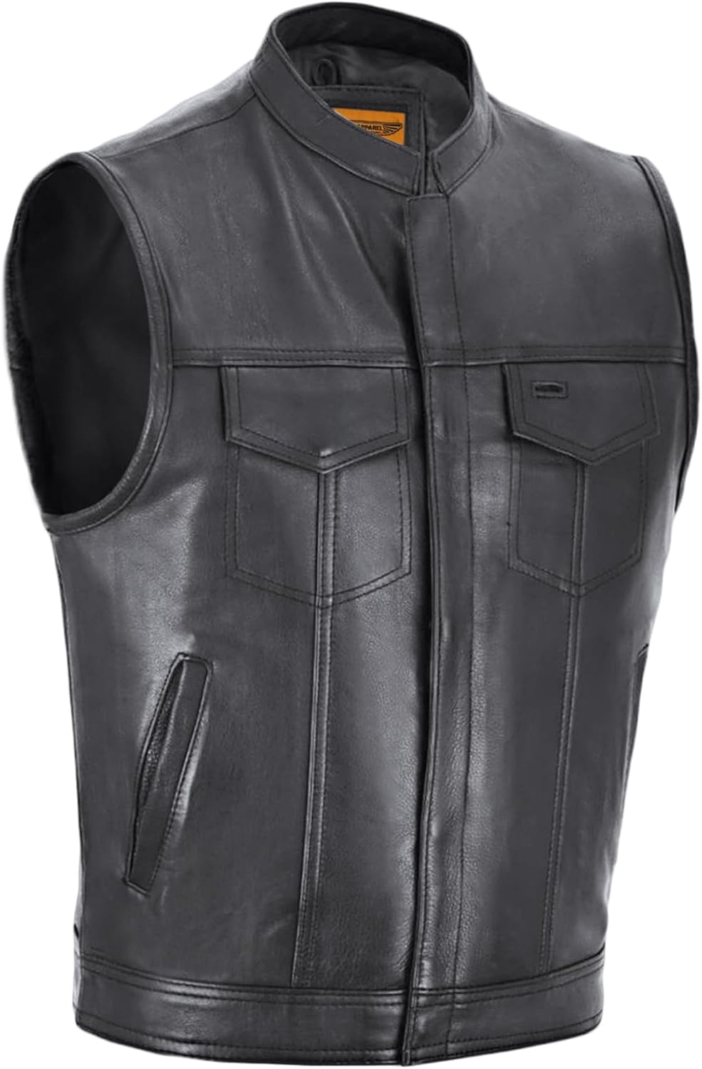 Dream Apparel Mens Leather Motorcycle Vest SOA Club Vest Black Biker Vest for Riding with Concealed Carry Pocket
