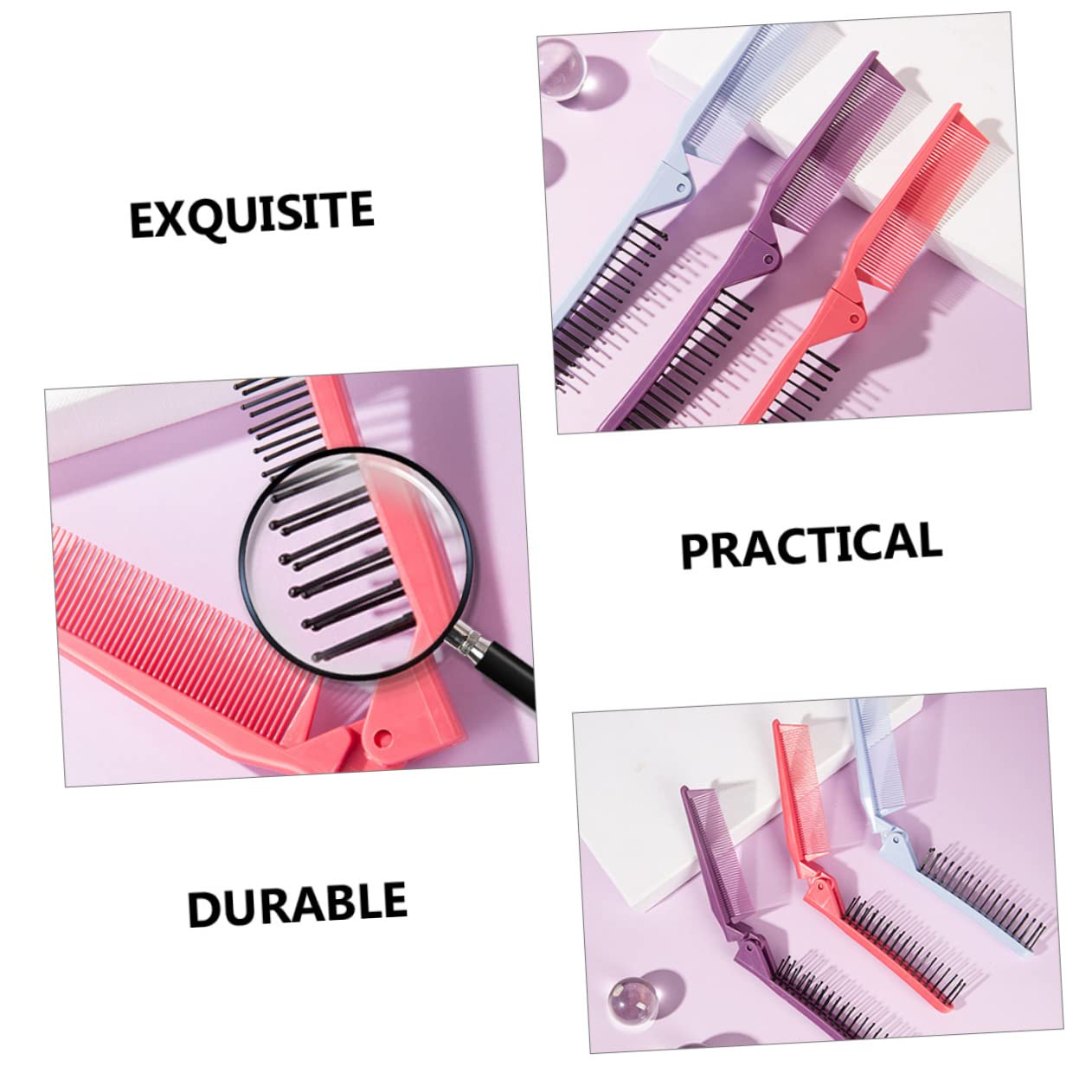 FRCOLOR 18 Pollici pettine pieghevole mini pettine pettini portatile portatili spazzola per tascabile per barba duplice scopo spazzola per la pulizia viaggiare addominali