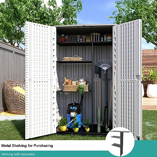 Image of Outdoor Storage Shed,KINYING Outdoor Storage Cabinet Waterproof with Double Doors,52 Cu.ft Resin Vertical Tool Shed for Garden,Patio,Backyard,4x2.5x6.6 FT