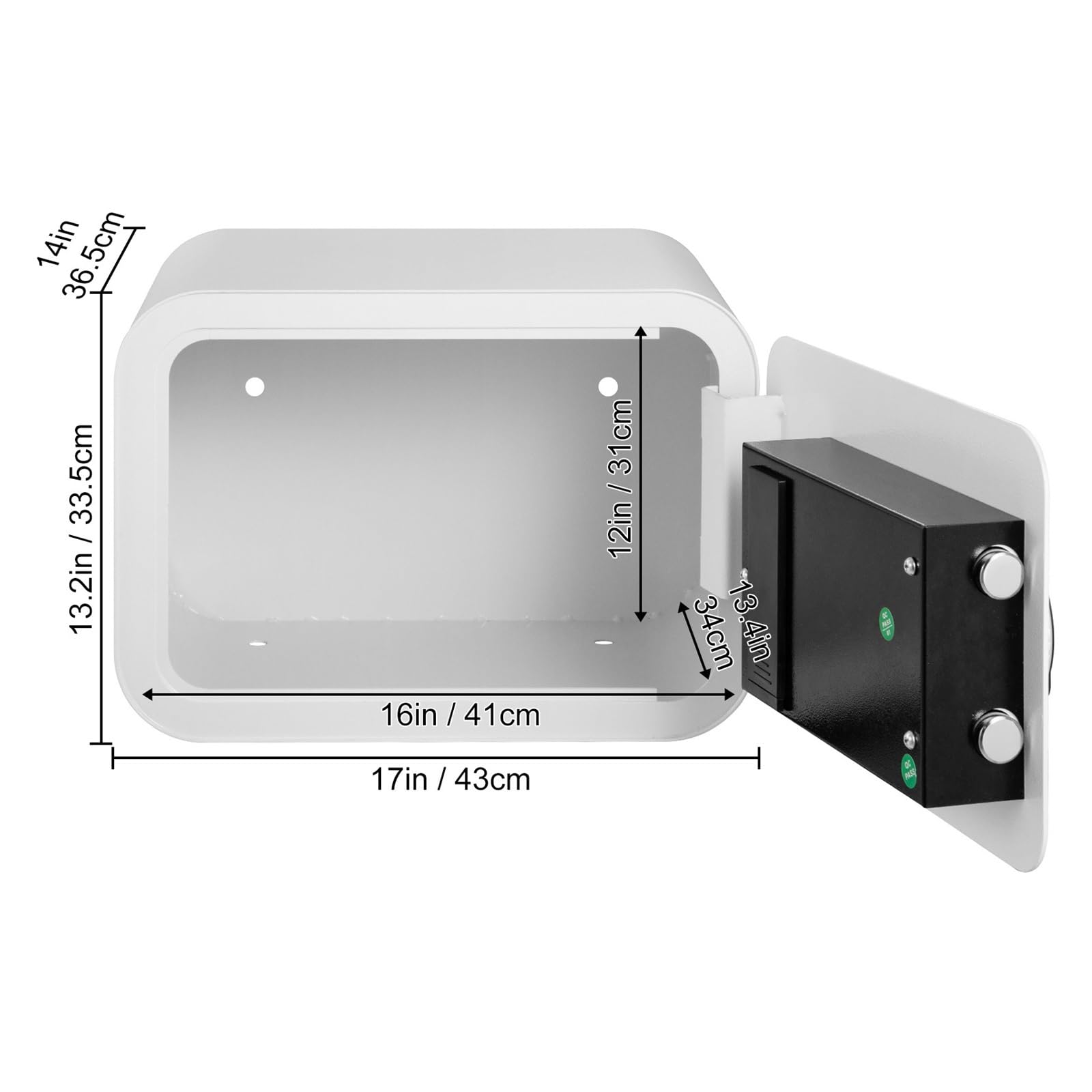 Coffre-fort à empreintes digitales pour clés - 0,5 m³ - Boîte de dépôt cachée avec 2 clés - Rangement sécurisé de l'argent pour la maison et le bureau - Idéal pour la location (blanc)
