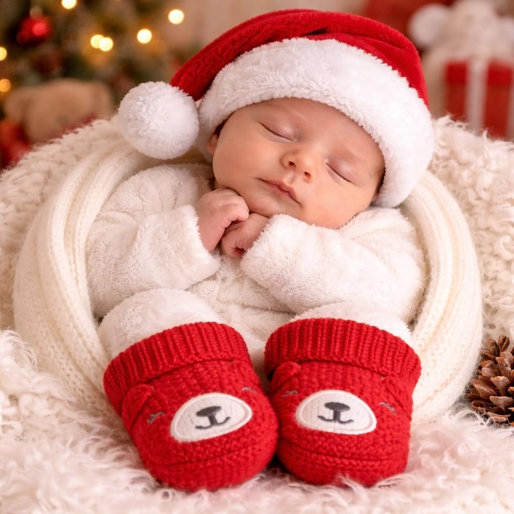 Shag Wear Newborn Animal Knit Socks Red, Soft and Cozy Cute Design with Folded Cuff 100% Cotton