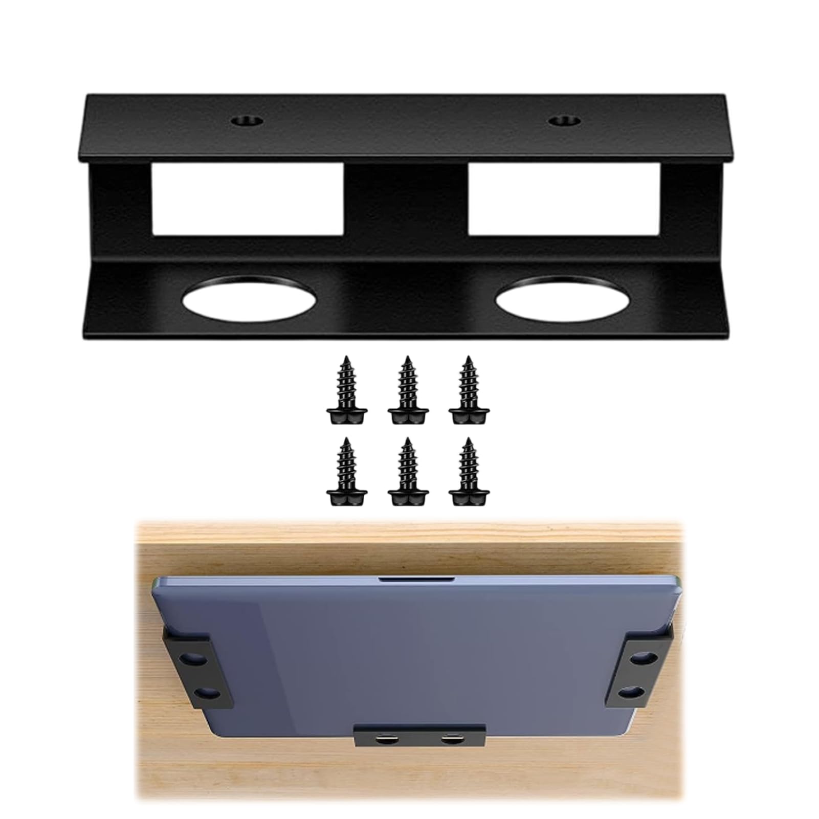 Under Desk Laptop Mount, Under Desk Laptop Holder with Metal Construction and Universal Compatibility, Laptop Holder for Desk Installation in Home Offices and Workspaces, 3-Piece Set with Mounting Har