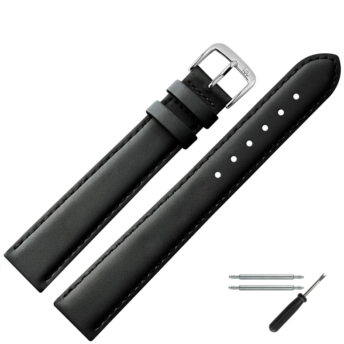 MARBURGER Uhrenarmband 18mm Leder XL Glatt Mit Naht - Werkzeug Montage Set 66018
