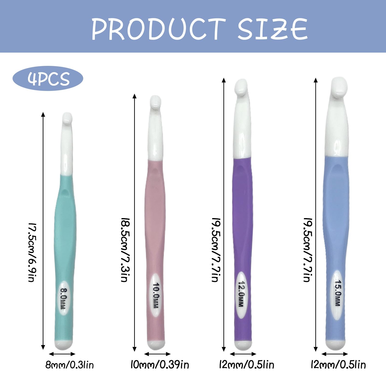 SET Uncinetti Colorati ERGONOMICI - 4 Misure (8mm,10mm,12mm,15mm) In Plastica Per Maglia E Crochet - Foto 2