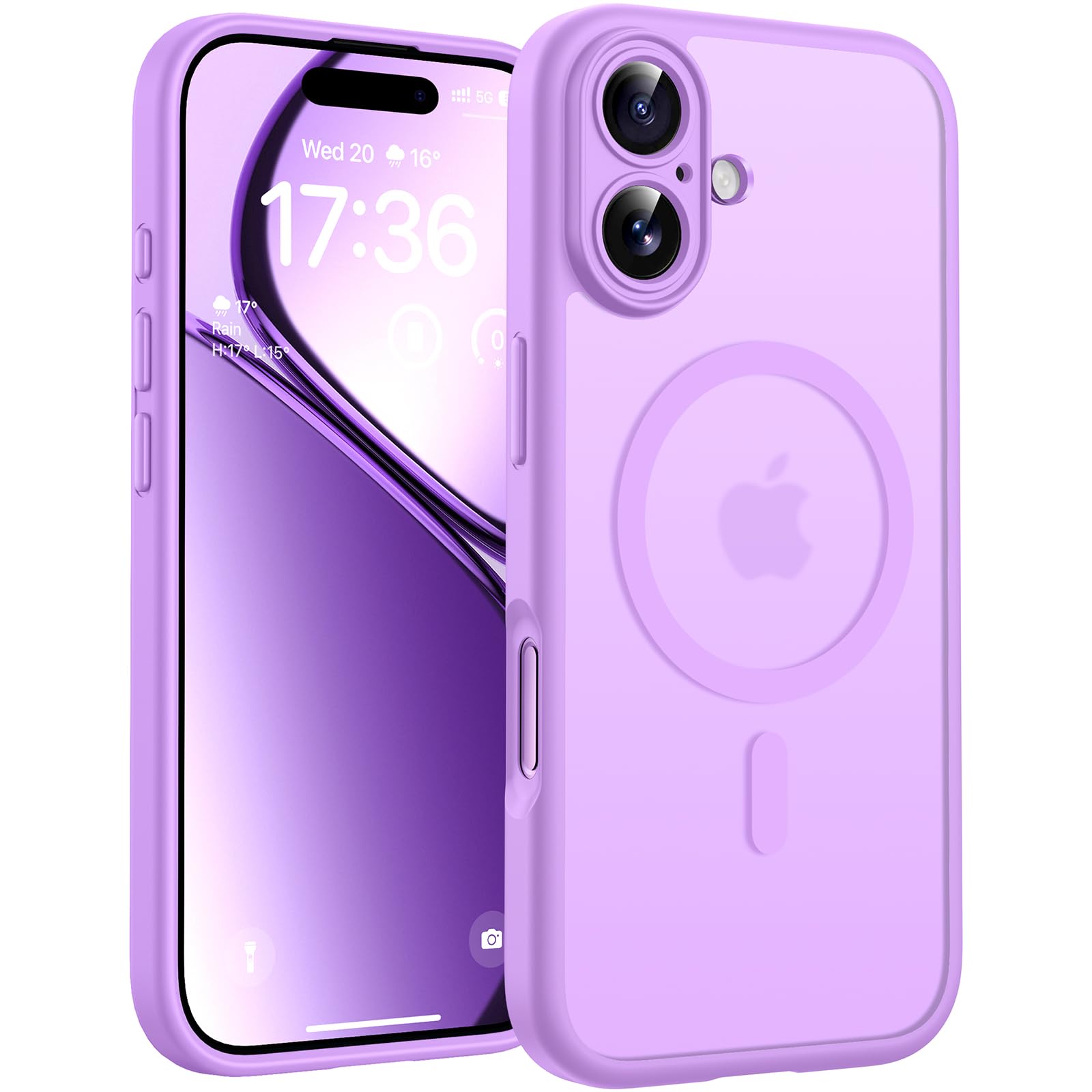 TOCOL Cover Magnetica per iPhone 17 6,3 Pollic, Compatibile con MagSafe, Anello Magnetico Incorporato, Protezione Fotocamera Integrata, Custodia Antiurto Traslucida Opaca, Viola Chiaro