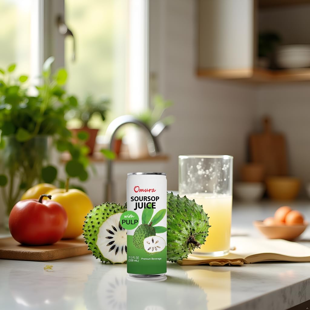 Omura Soursop Juice Drink with Pulp 11.3 Fl Oz (12-Pack) | Refreshing Tropical Fruit Beverage | Graviola Guanabana Juice