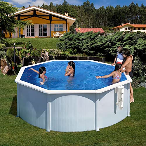 Paradies Pool® Gre GIANT rund 460x120cm (Ø x H), Komplettset, Stahlwandbecken weiss, Poolplane in blau 0,4mm, Handlauf extra breit, inkl. Skimmer-Set, Leiter, Unterlegvlies, Filteranlage, Swimmingpool