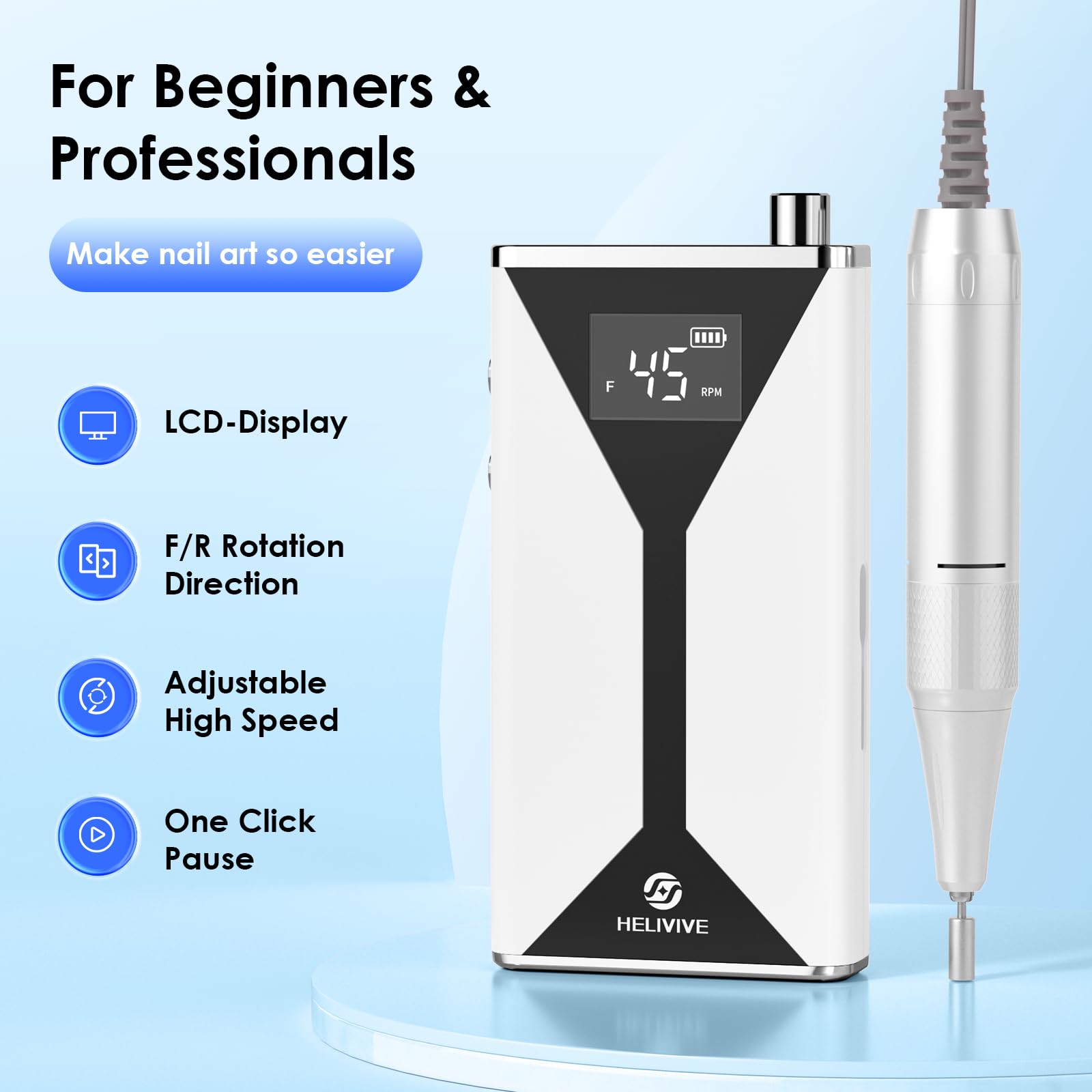 Professional Cordless Electric Nail Drill 45000RPM with 11 Bits
