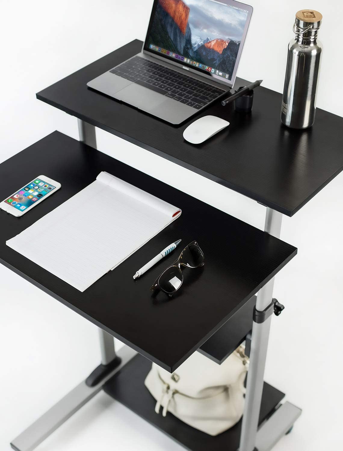 Techly 102833 Postazione di Lavoro Carrello PC Laptop con Mensole Altezza Regolabile Nero