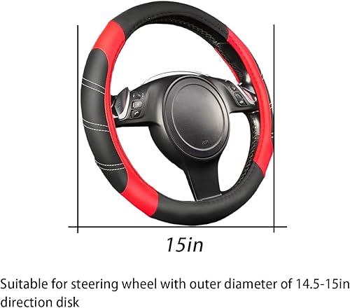 Miniatura 2 de BESULEN Funda universal de 15 pulgadas para volante de automóvil, protector de volante deportivo de microfibra elástica, antideslizante y