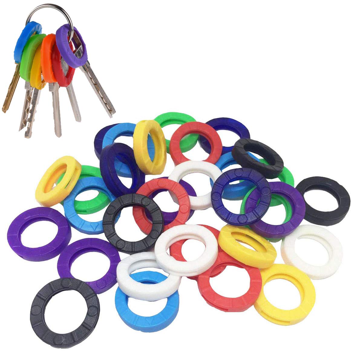 SupkeyerSupkeyer 40Pcs Rubber Key Caps Covers Tags Novelty Stretchy Key Identifier Coding Rings Head (Assorted 8 Colors)