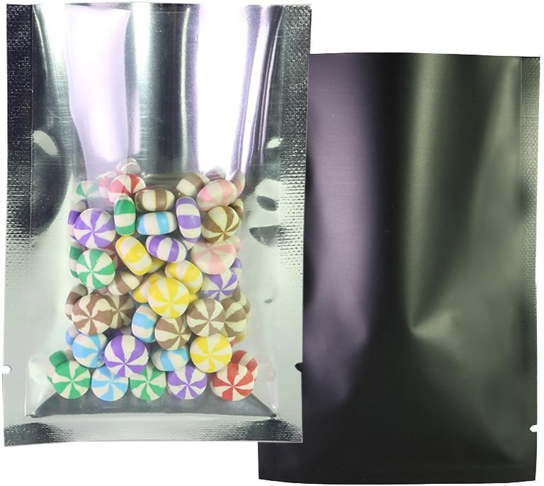 QQ Studio Clear Open Top Colored Metallic Mylar Bag (100 Bags) (Black, Open | 2.8" x 3.9")