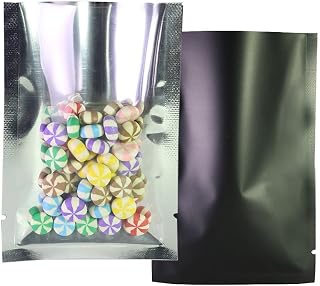 QQ Studio Clear Open Top Colored Metallic Mylar Bag (100 Bags) (Black, Open | 2.8" x 3.9")