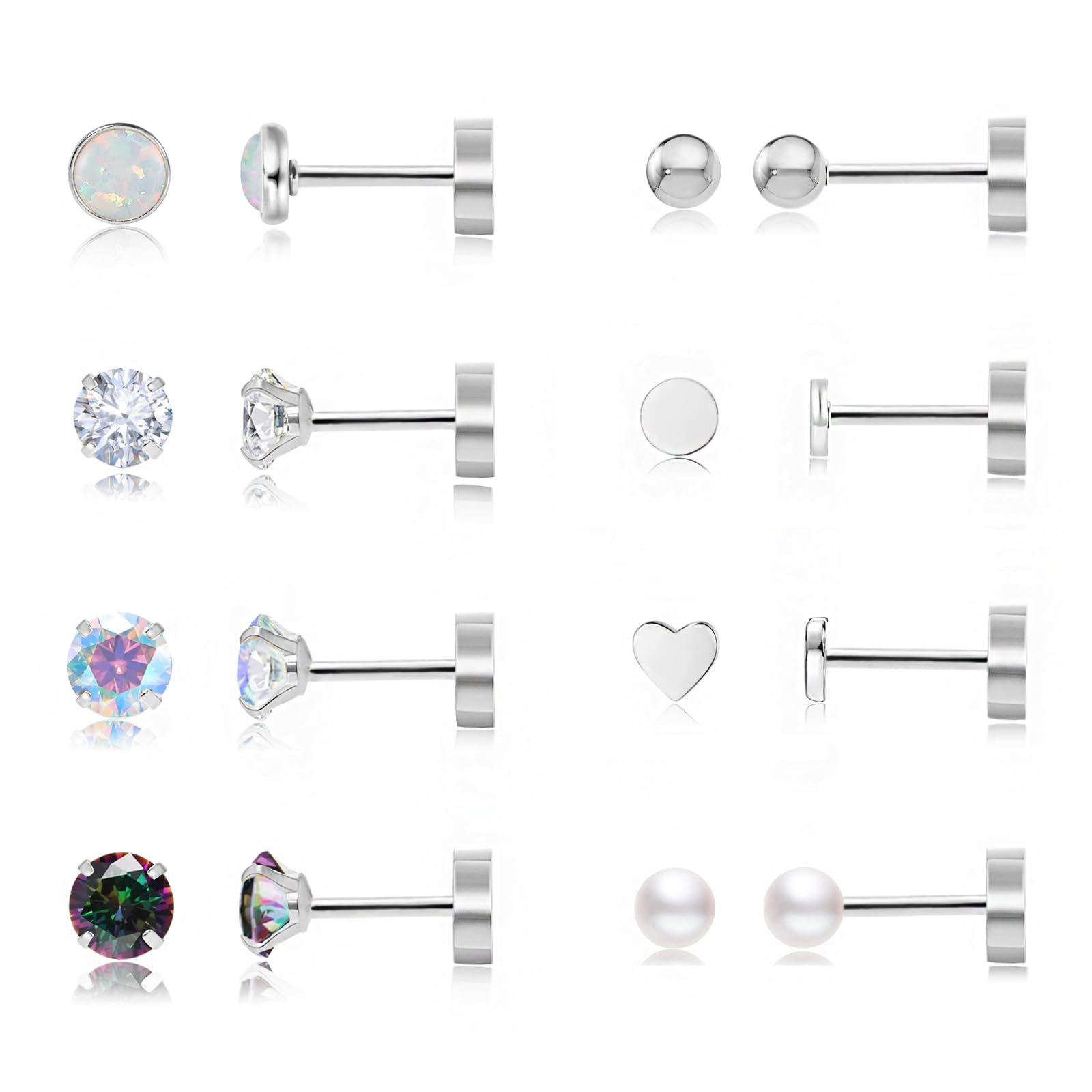 9-Pair Threadless Flat Back Earring Set - 316L Surgical Steel Hypoallergenic Studs & Hoops, 14K Gold Plated, 16G/18G