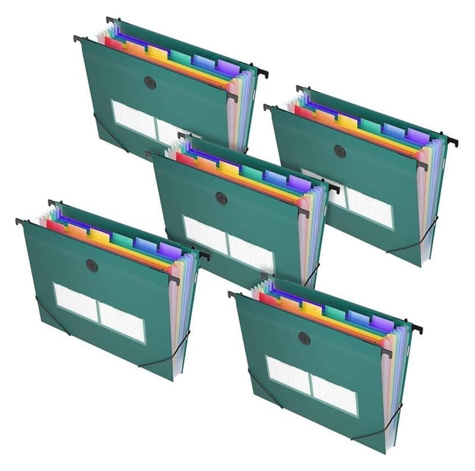 Cartella espandibile, Cartella Portadocumenti in ABS, Confezione da 5 Organizer for Fisarmonica con 7 Tasche, Colore Verde