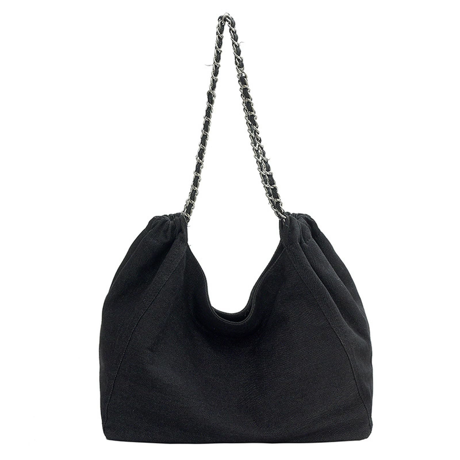 Borsa Donna in Denim di Grande capacità da Donna, A Tracolla Leggera per Studenti Universitari, Catena-Nero