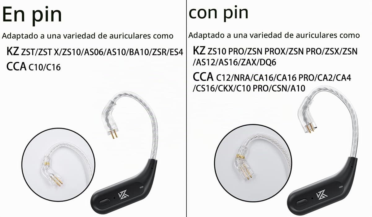 CCA KZ AZ09 Módulo Bluetooth 5.2 IEM Adaptador Bluetooth inalámbrico impermeable gancho para la oreja Cable Bluetooth de larga duración para KZ ZS10 PRO/ZS10 PRO X/ZSN Pro X/ZSN PRO/AS16 PRO/Zax,