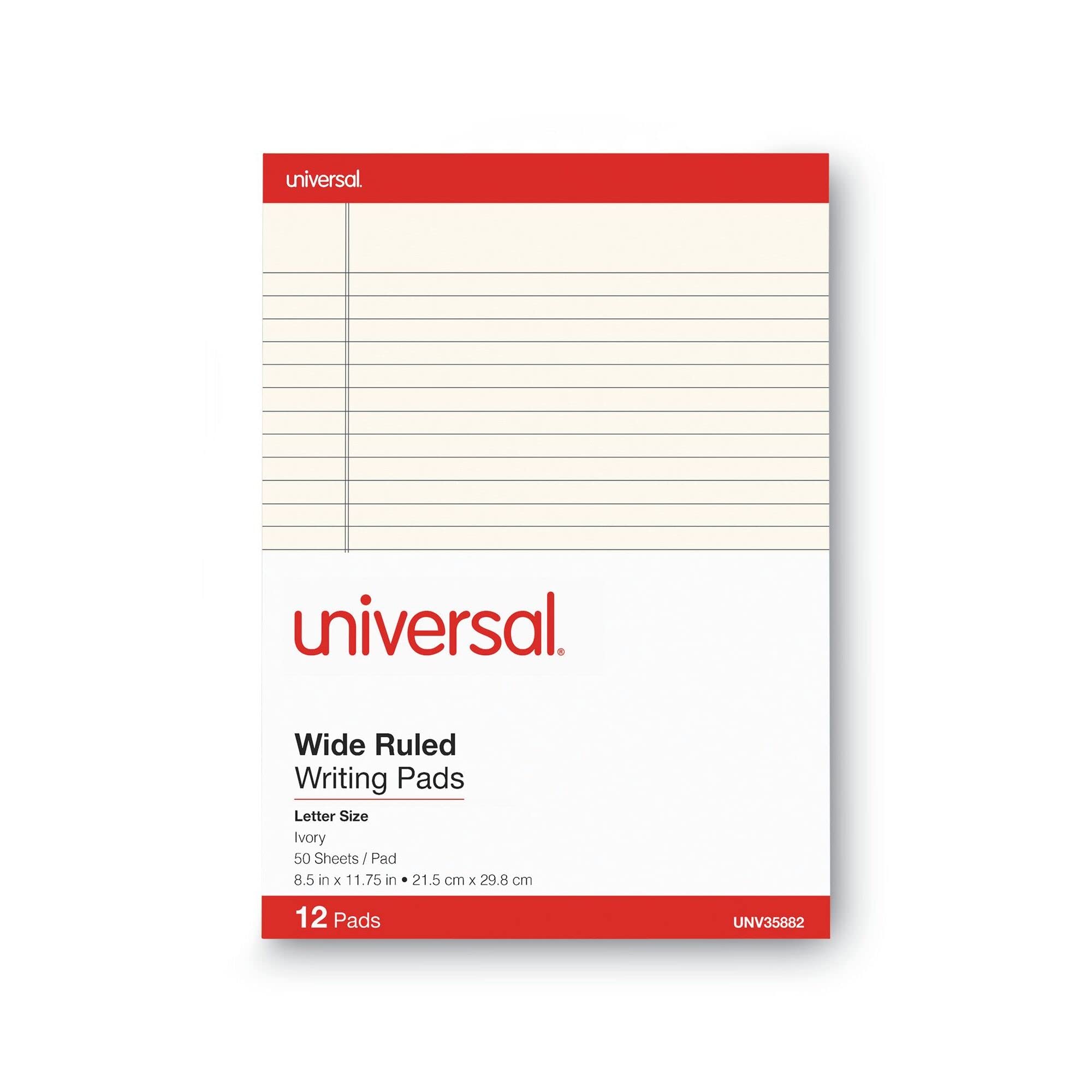 universal colored perforated note pads, 8-1/2" x 11", ivory, 50-sheet, dozen (35882)