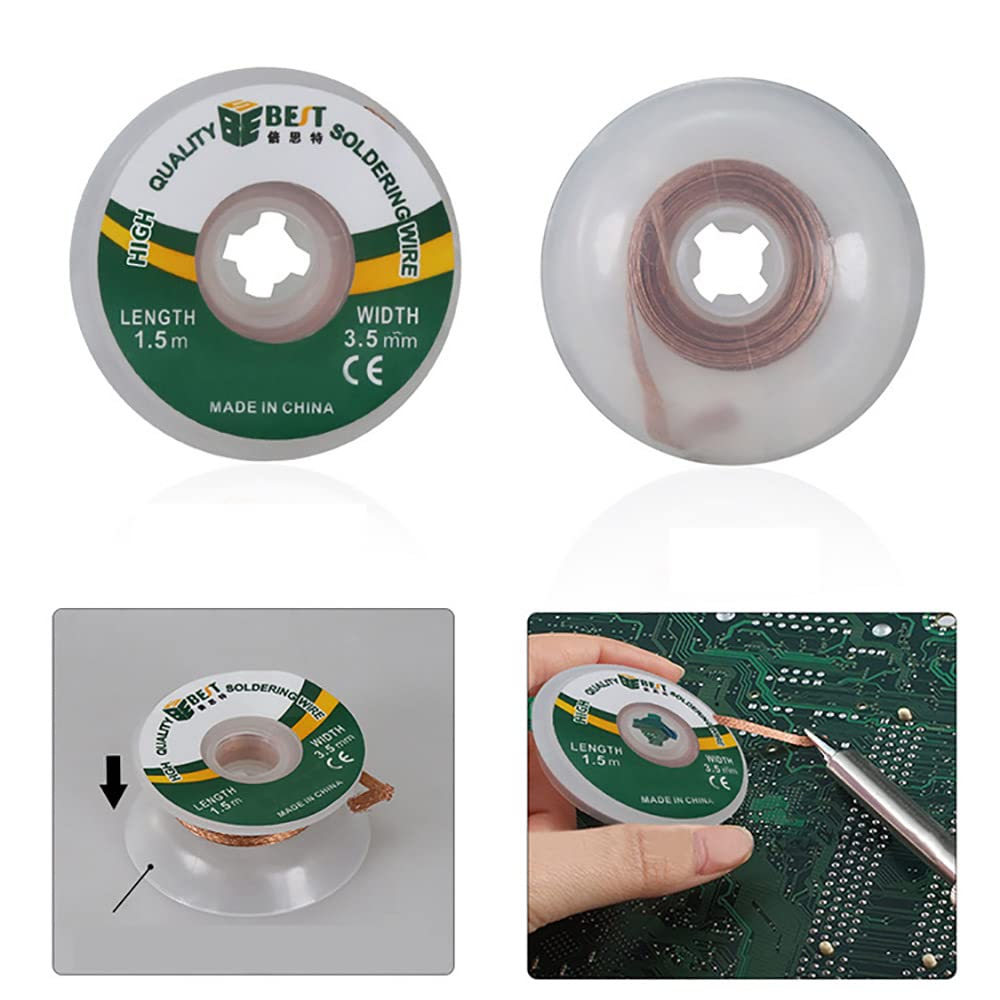 2 Pezzi di stoppino per Saldatura, stoppino per per Rimuovere la Saldatura e smontare i componenti elettrici, Treccia per stoppino per Saldatura Non Pulita (Larghezza: 3 mm, Lunghezza: 60')
