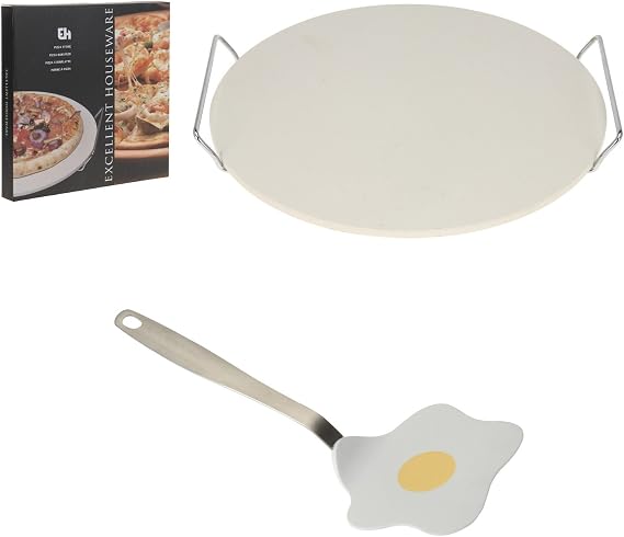 Excellent Houseware Alta qualità Pietra per Pizza 33 cm per al Forno con  Maniglia + Divertente pfann Wender Gratis : Amazon.it: Casa e cucina