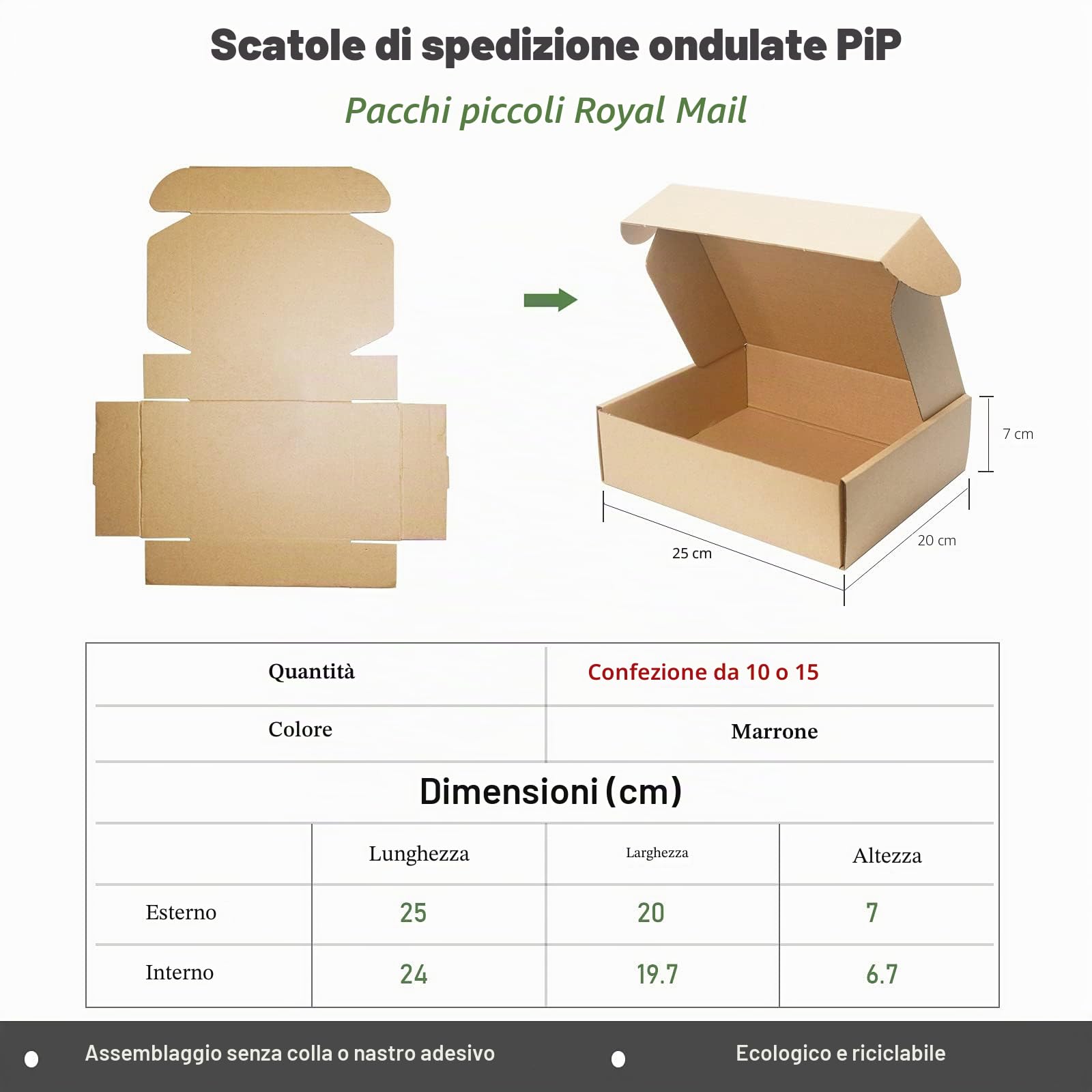 Scatole di spedizione in cartone ondulato, 250 x 200 x 70 mm grandi scatole postali per la spedizione, scatole di imballaggio marrone per affari, stoccaggio o regalo (10 pezzi)