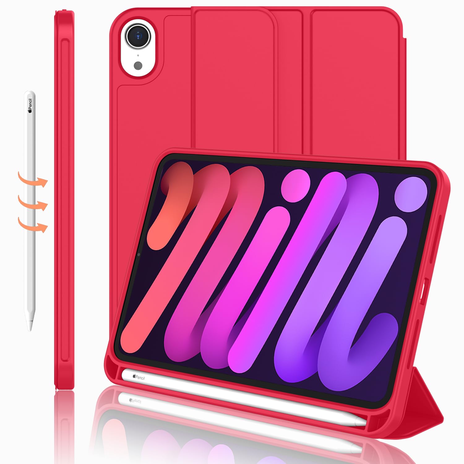 iMieet iPad mini 7 Case 2024 (A17 Pro), iPad mini 6 Case (8.3-Inch,2021 Model), iPad mini 7th/6th Generation Case with Pencil Holder, Trifold Stand