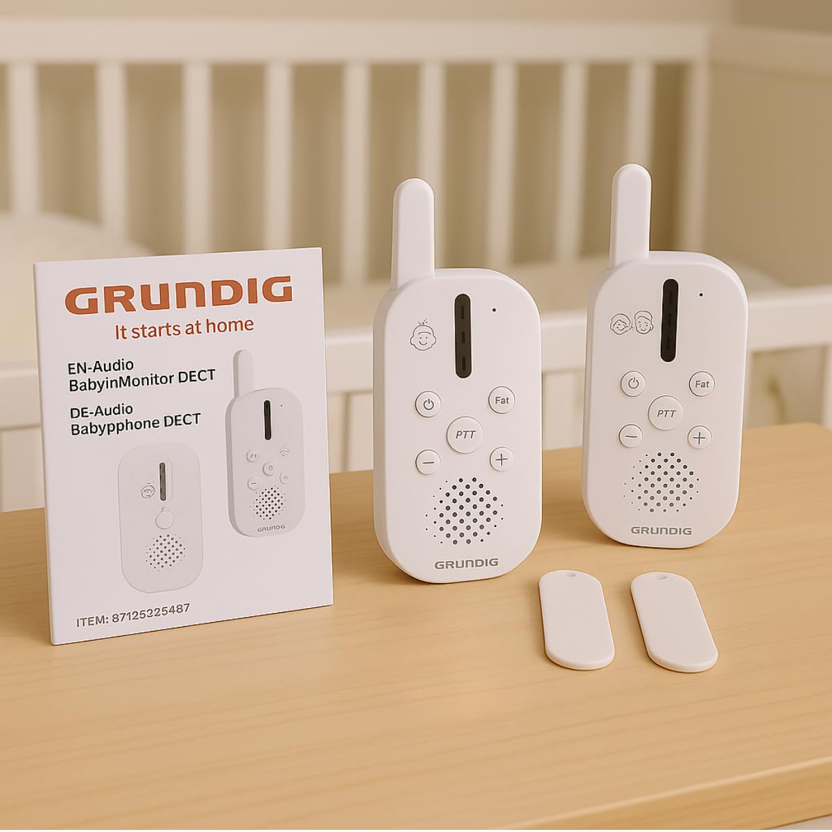 Grundig Baby Monitor Audio DECT Komunikacja Bidirekcyjna LED Dźwięku Baterie Biały