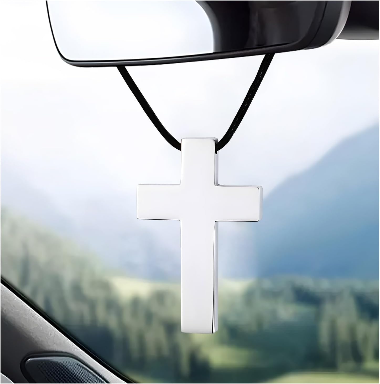 Wevdn Cross Hanging Ornaments for Car Rear View Mirror, Premium Alloy Waterproof Cross Car Hanging Ornament, Simple Cross Pendant Rear View Mirror Accessories for Car Truck Home Decor (Silver)