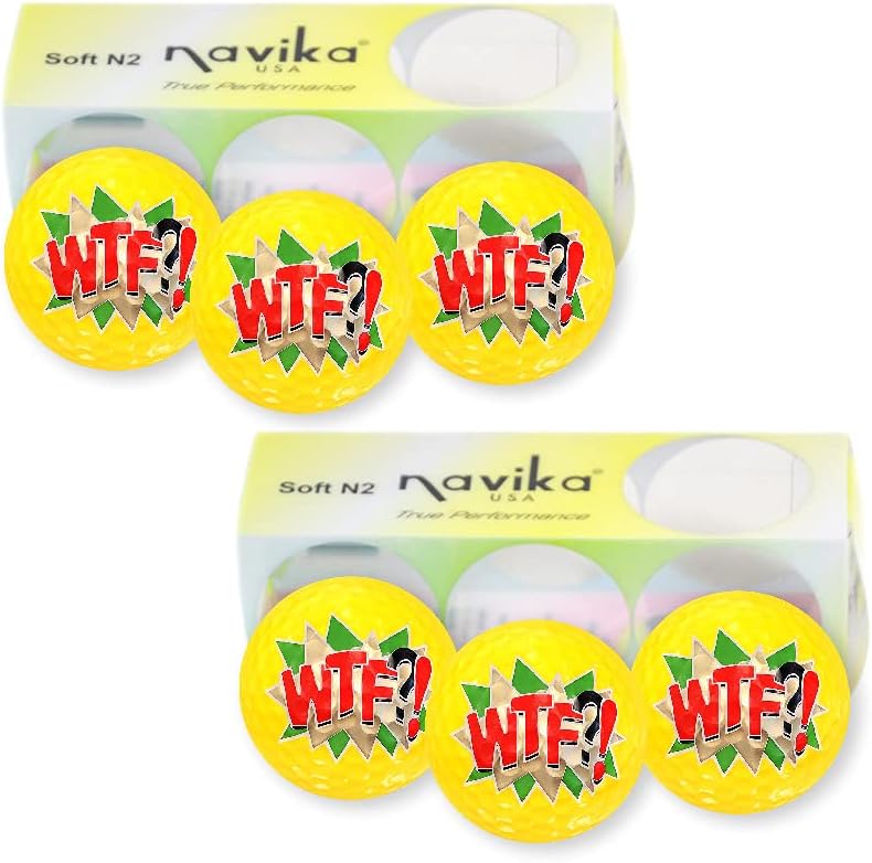 NAVIKA Golf Balls WTF?! Funny Novelty High Visibility Yellow 6-Pack - USGA Legal Low Compression for Beginners”