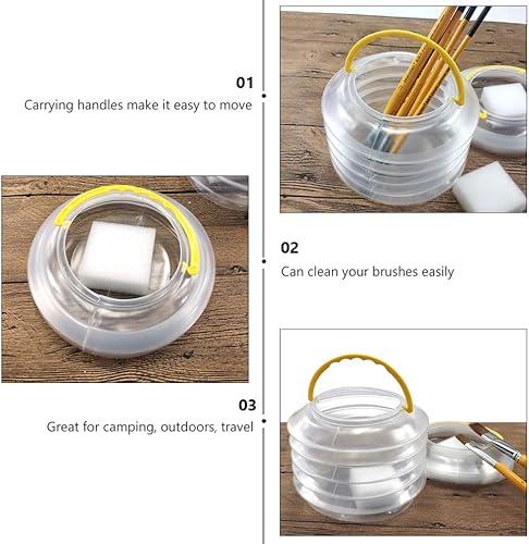 Miniatura 7 de EXCEART Cubo de lavado de bolígrafos plegable para artistas, contenedor de agua plegable portátil con asa de transporte de 3.7 x 3.7 x 3.9 pulgadas,
