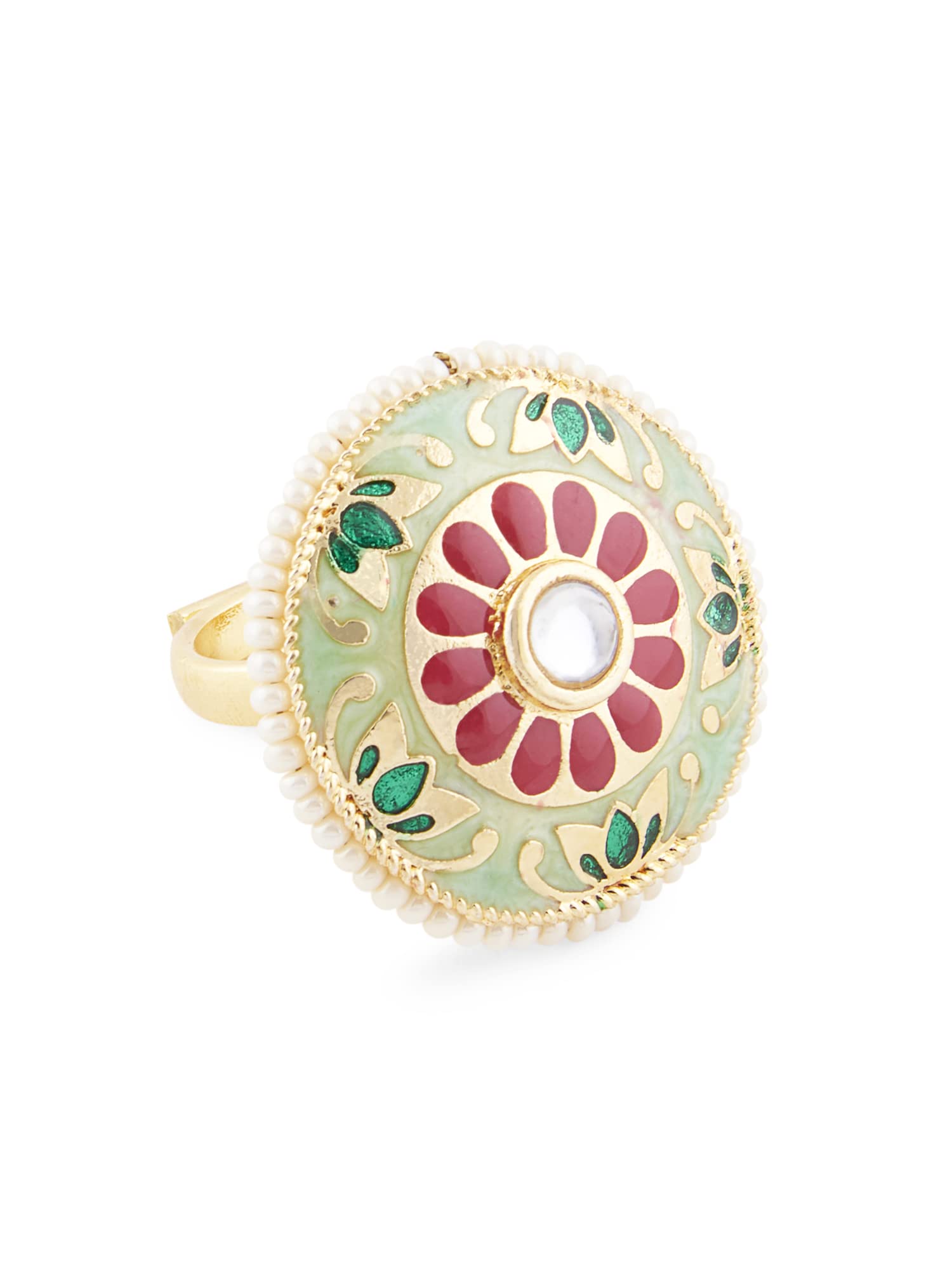 ZAVERI PEARLS Green & Pink Meenakari Floral Design Traditional Adjustable Ring For Women-ZPFK14652 (B0BCGLPZH1) Amazon Price History, Amazon Price Tracker