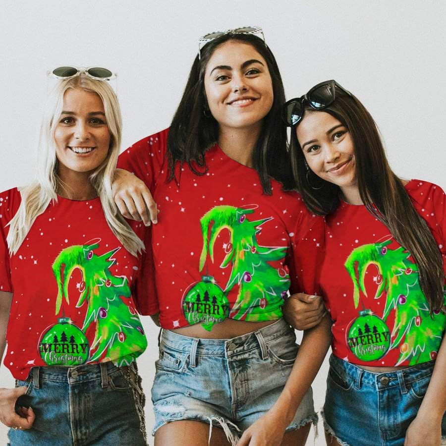 Christmas Shirt for Women Christmas Tree Holiday Shirt Whoville Tree T-Shirt Xmas Funny Green Monster Crewneck Tee Tops - Image 4