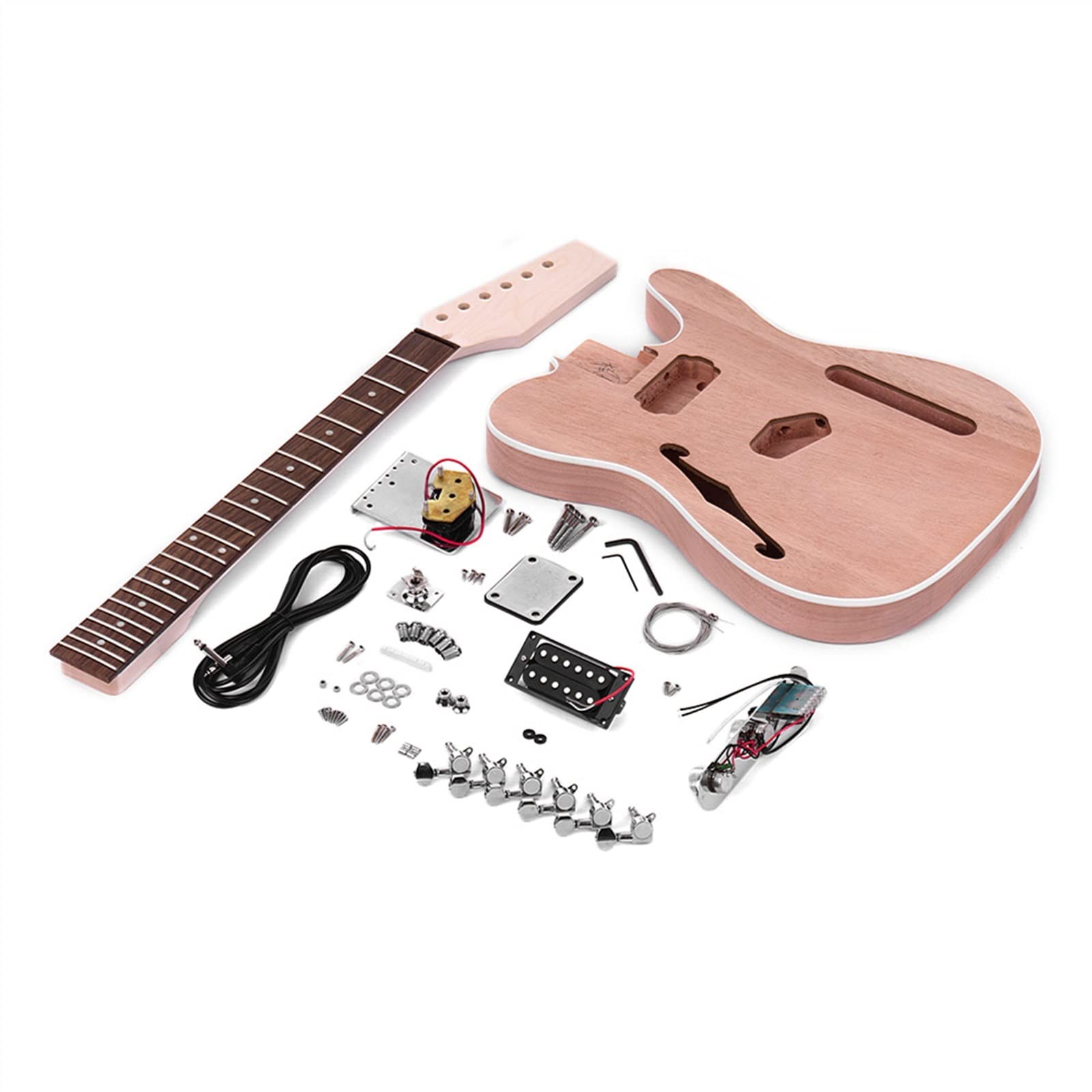 Niedokończona gitara korpus DIY Niedokończona Gitara Elektryczna Zestaw DIY Gitara Elektryczna Mahoniowy Korpus Z F Soundhole Z Drewna Klonowego Szyi